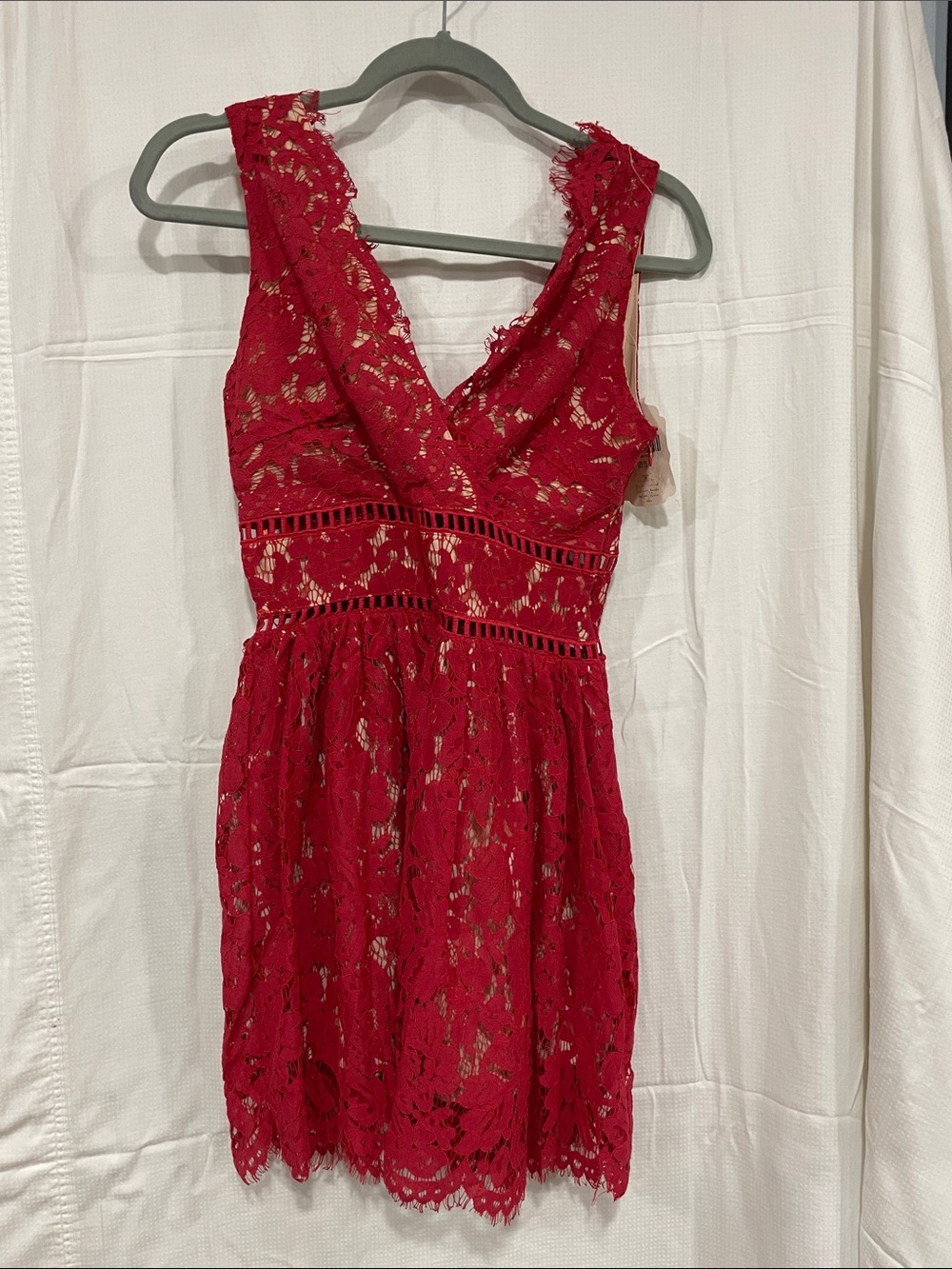 Altar'd State Red Lace V-Neck Mini Dress
